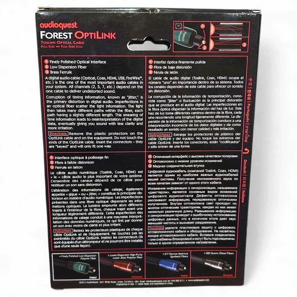 AudioQuest Forest OptiLink Optical Cable 3m 10ft Toslink Digital Audio High-Res